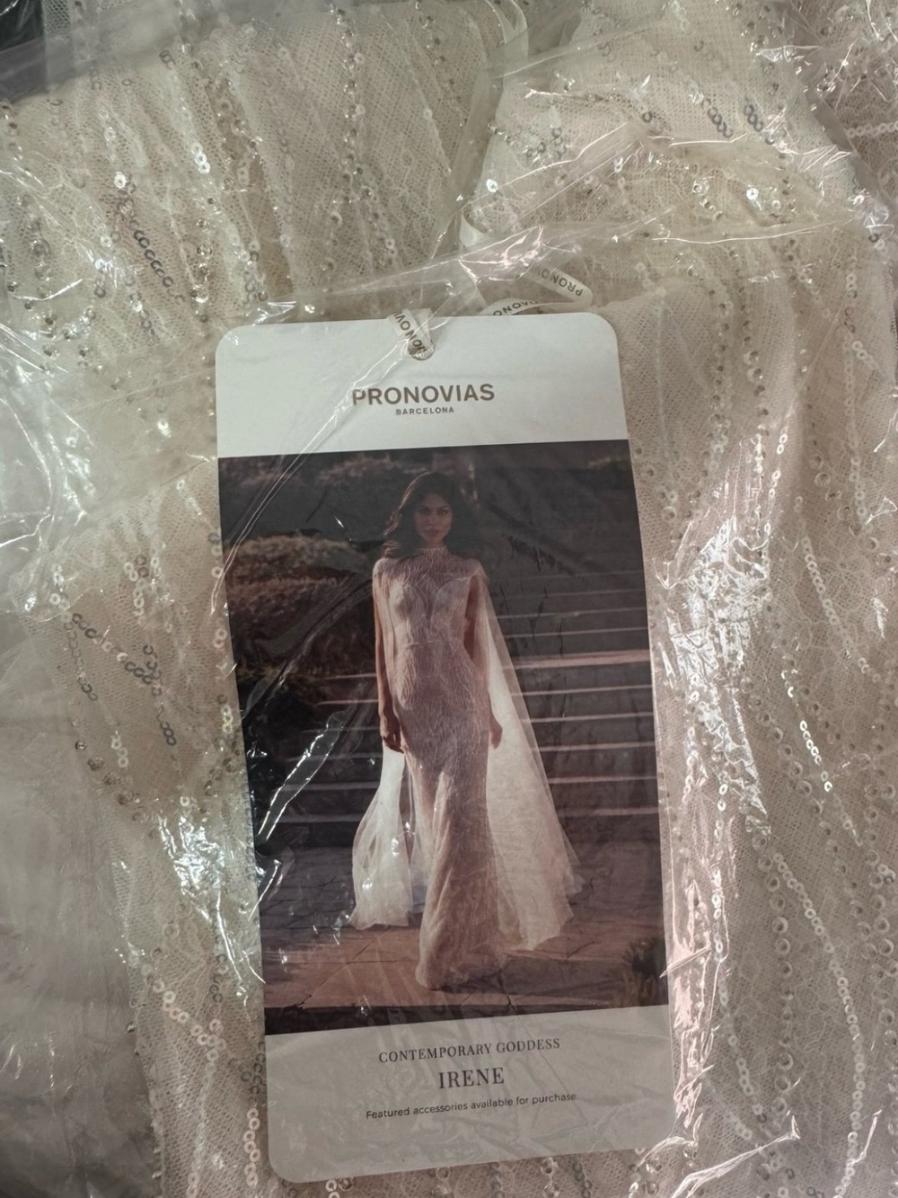 Pronovias Irene Champagne-Beaded Cape Sheath Wedding Gown Size 12 Nwt - Picture 4 of 5